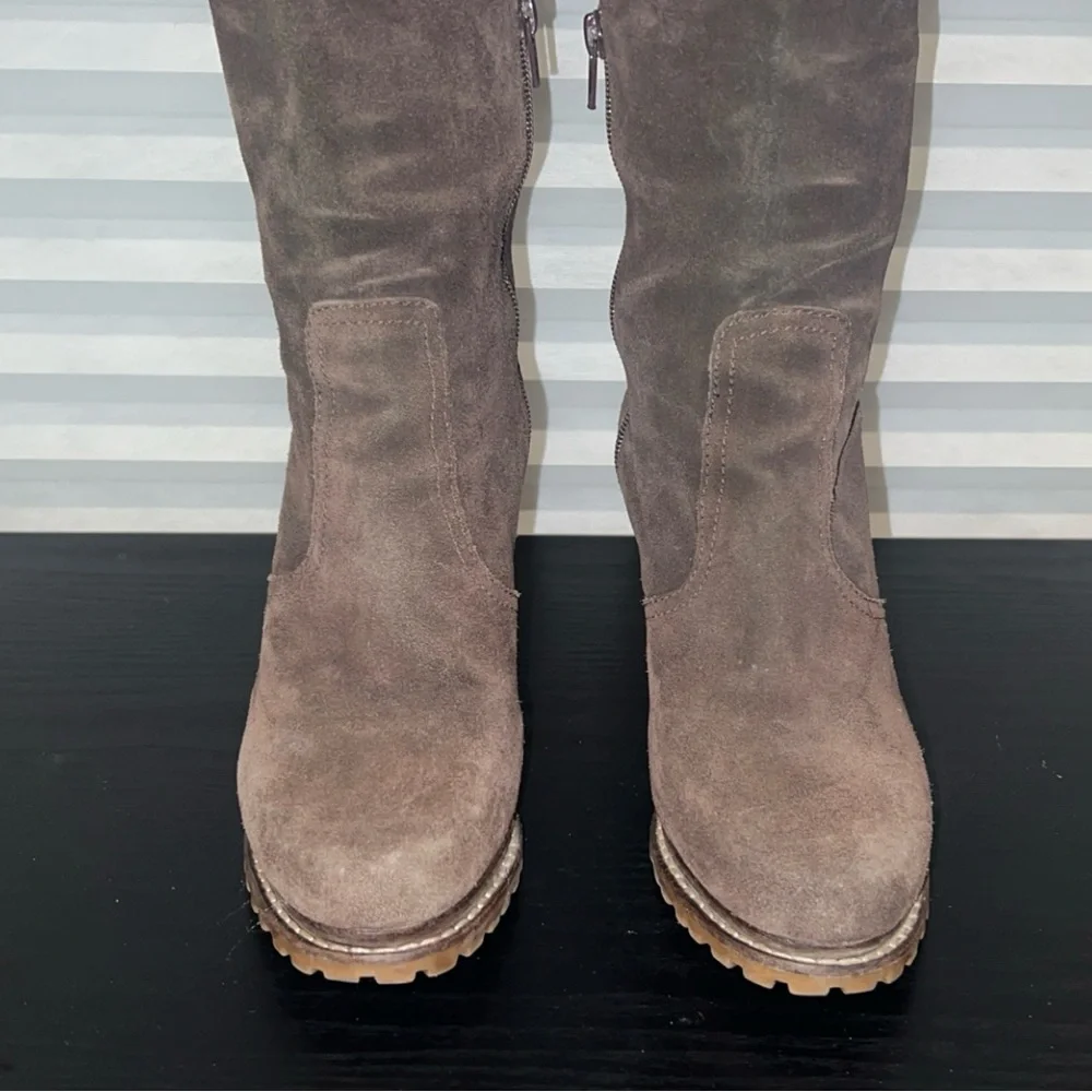 Tory Burch Dark Brown Suede Over the Knee Heel Boots